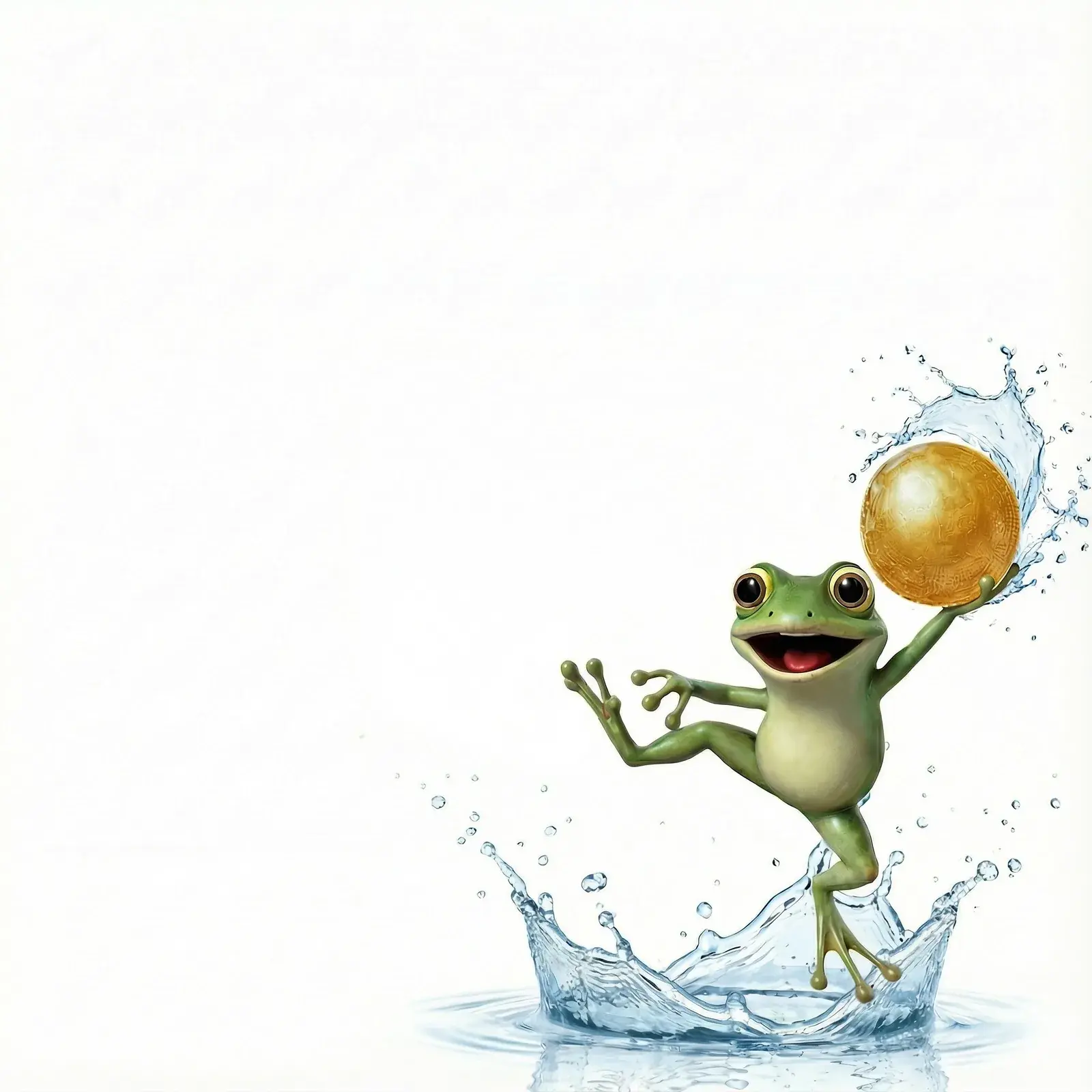 Der Frosch mit goldenem Ball im Wasser