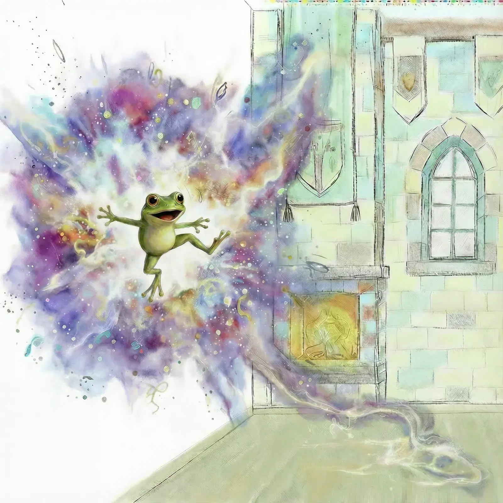 Der Frosch in einer farbigen Verwandlungswolke